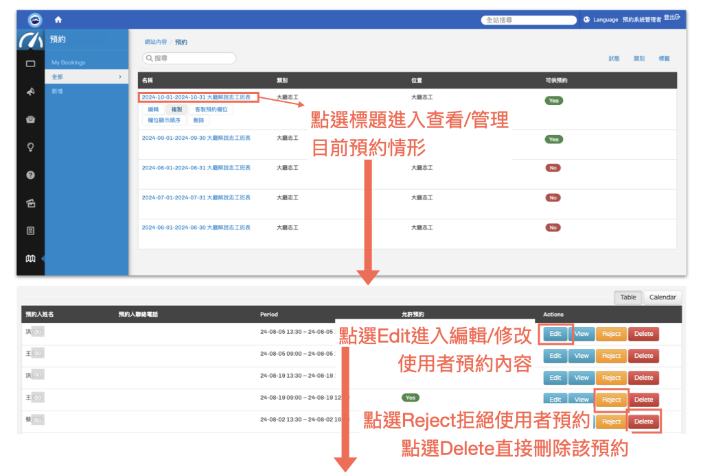 查看管理預約情形